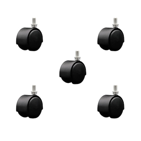 Service Caster 2'' Black Metal Hood Twin Wheel Caster Nylon Wheels 3/8 Thread Stem, 5PK SCC-TS02S50D-NYS-FB-382458-5